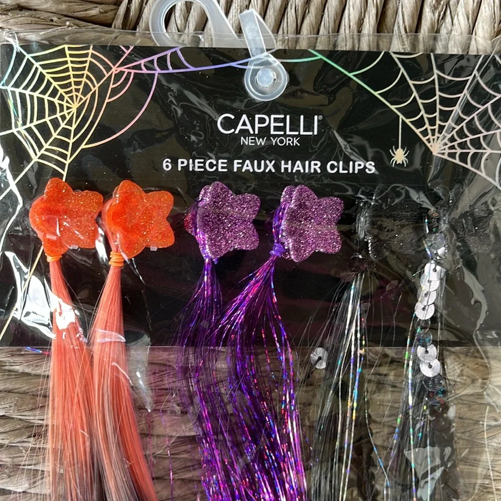 Capelli Halloween 6-Piece Faux Hair Clips Hair Extensions purple orange black